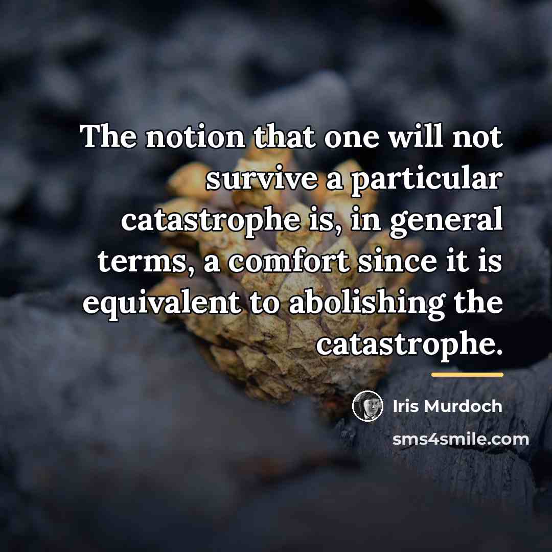 “The notion that one will not survive a particular catastrophe…” quote by Iris Murdoch