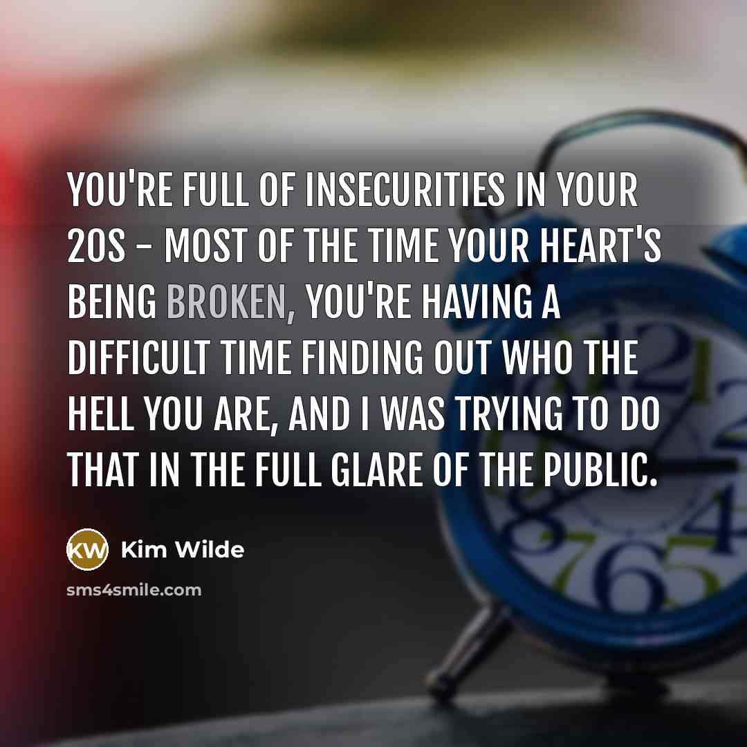 “You're full of insecurities in your 20s - most of…” quote by Kim Wilde