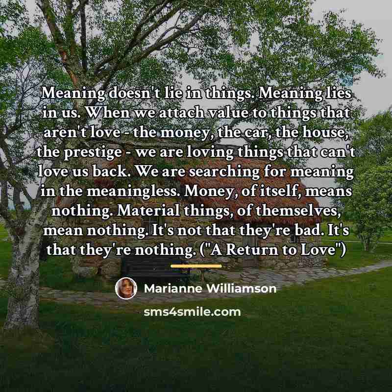 “Meaning doesn't lie in things. Meaning lies in us. When…” quote by Marianne Williamson