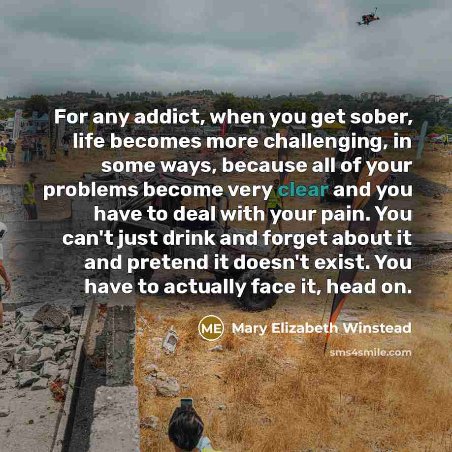 “For any addict, when you get sober, life becomes more…” quote by Mary Elizabeth Winstead