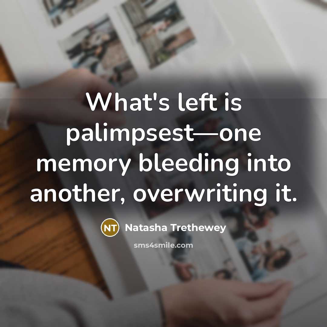 “What's left is palimpsest—one memory bleeding into another, overwriting it.…” quote by Natasha Trethewey