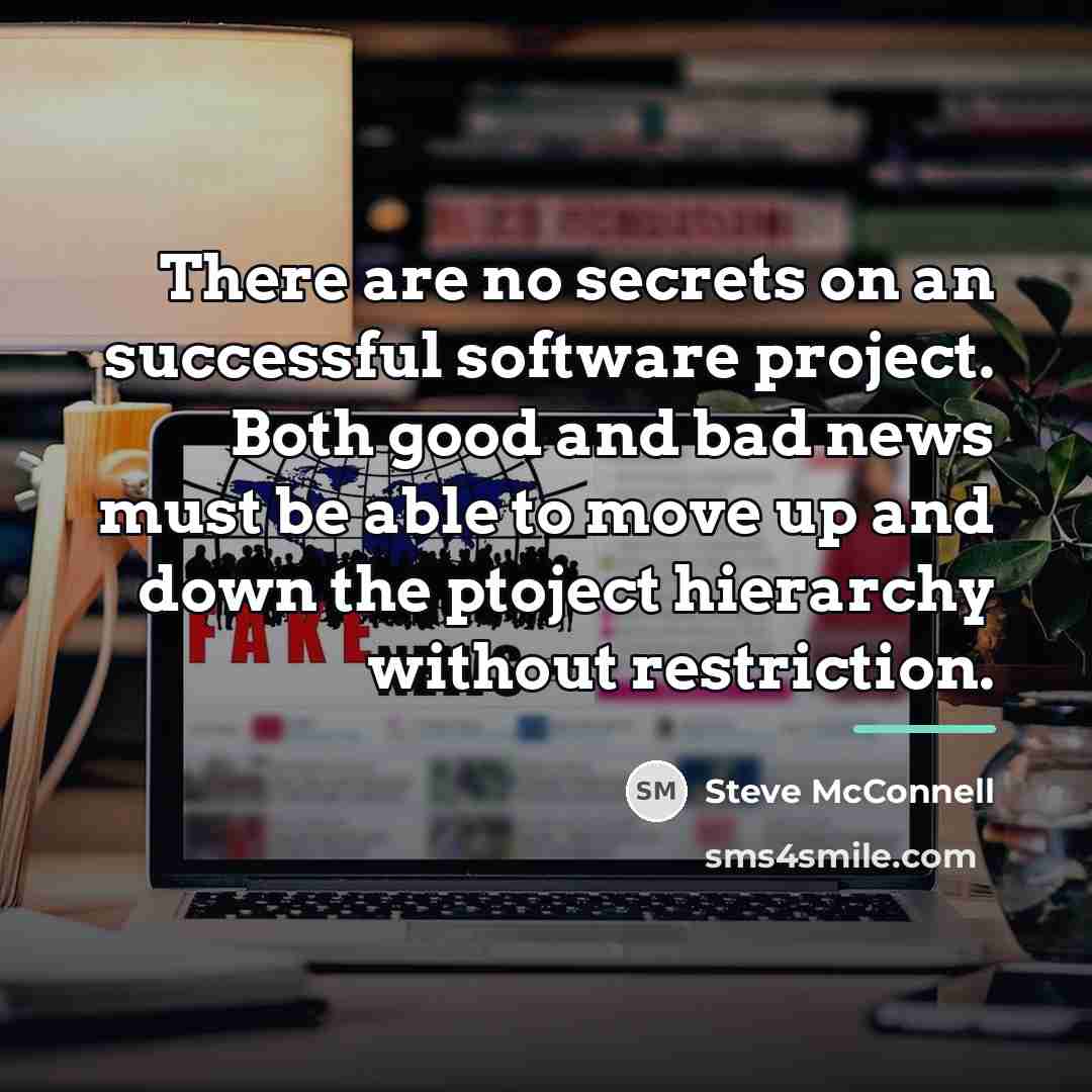 “There are no secrets on an successful software project. Both…” quote by Steve McConnell