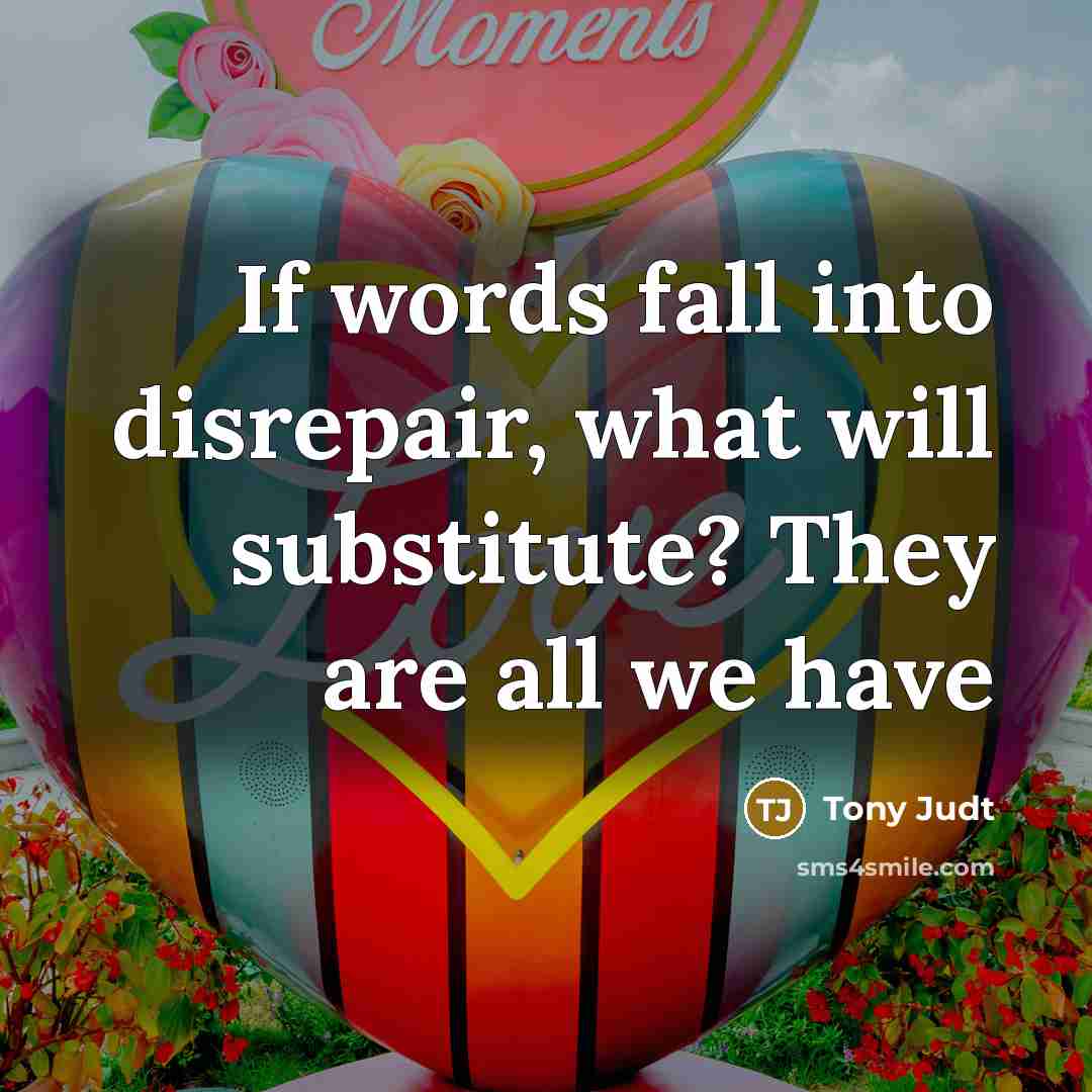 “If words fall into disrepair, what will substitute? They are…” quote by Tony Judt