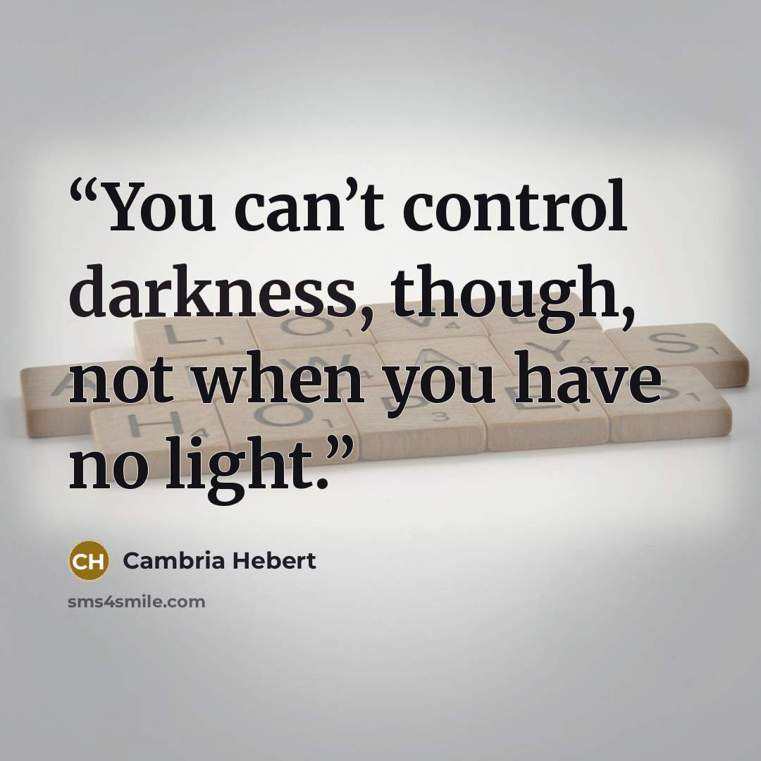 “You can’t control darkness, though, not when you have no light.” quote by Cambria Hebert