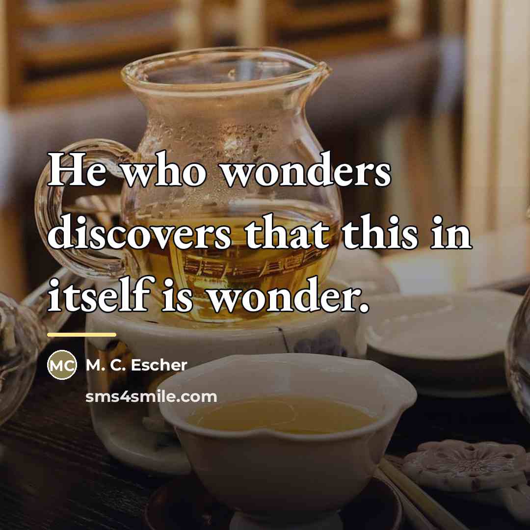 “He who wonders discovers that this in itself is wonder.…” quote by M. C. Escher