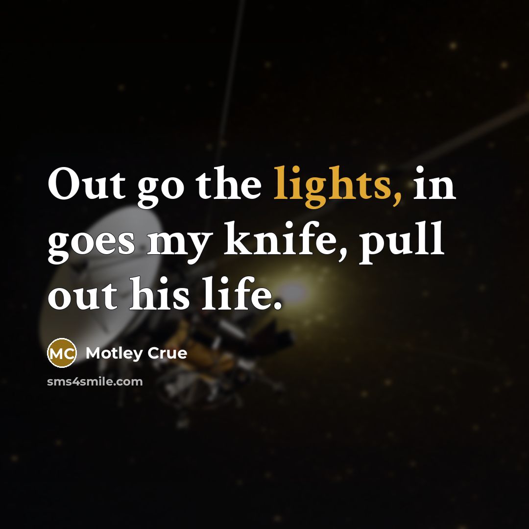 “Out go the lights, in goes my knife, pull out…” quote by Motley Crue