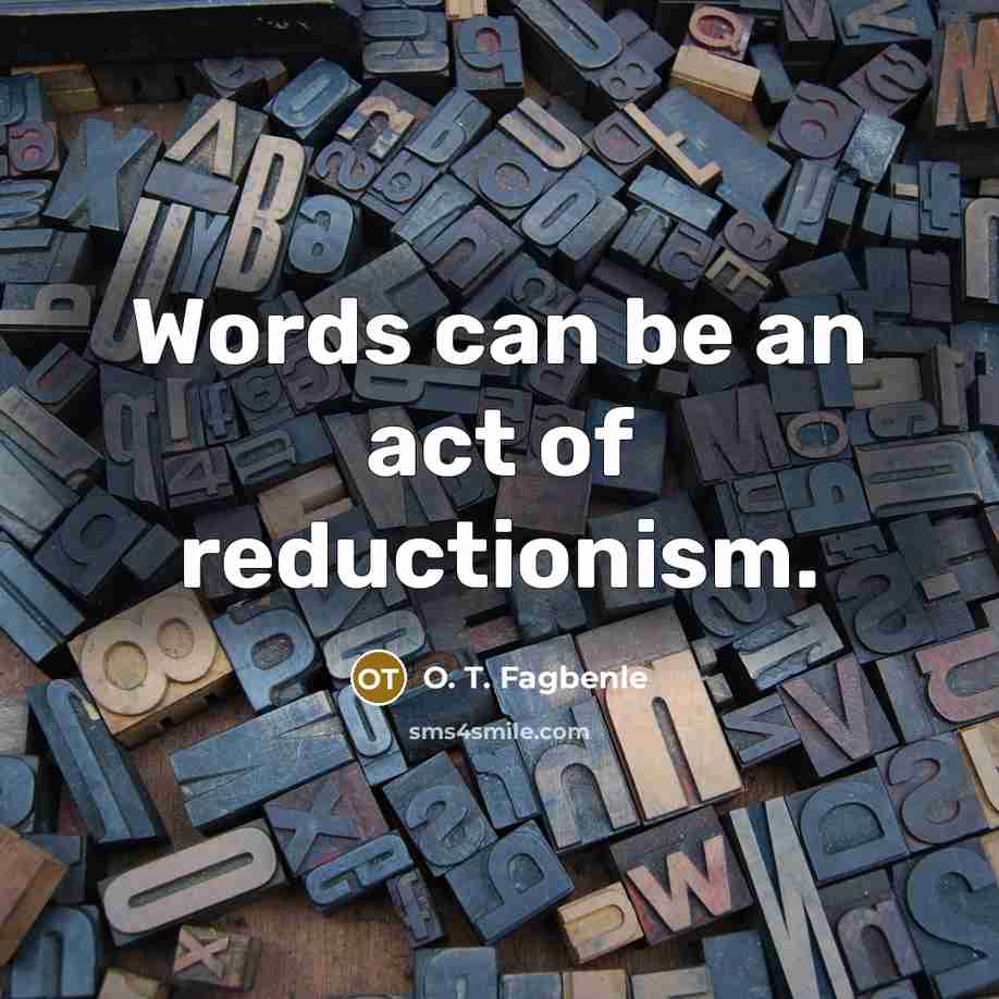 “Words can be an act of reductionism.…” quote by O. T. Fagbenle