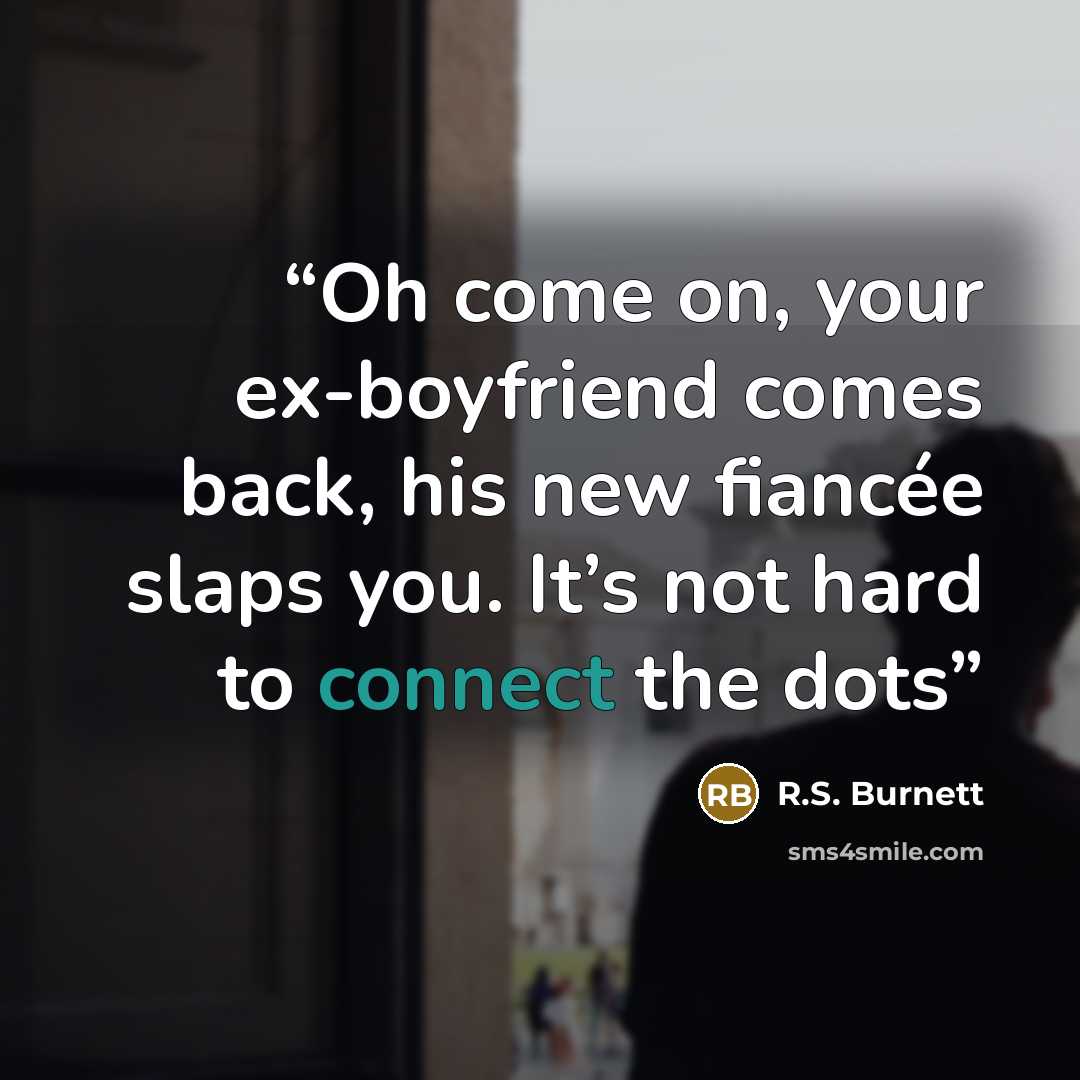 “Oh come on, your ex-boyfriend comes back, his new fiancée slaps you. It’s not hard to connect the dots” quote by R.S. Burnett