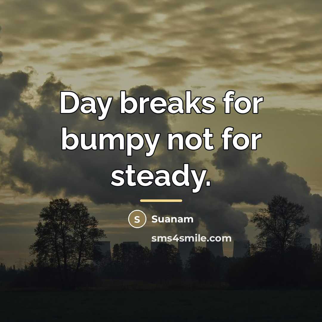 “Day breaks for bumpy not for steady.…” quote by Suanam