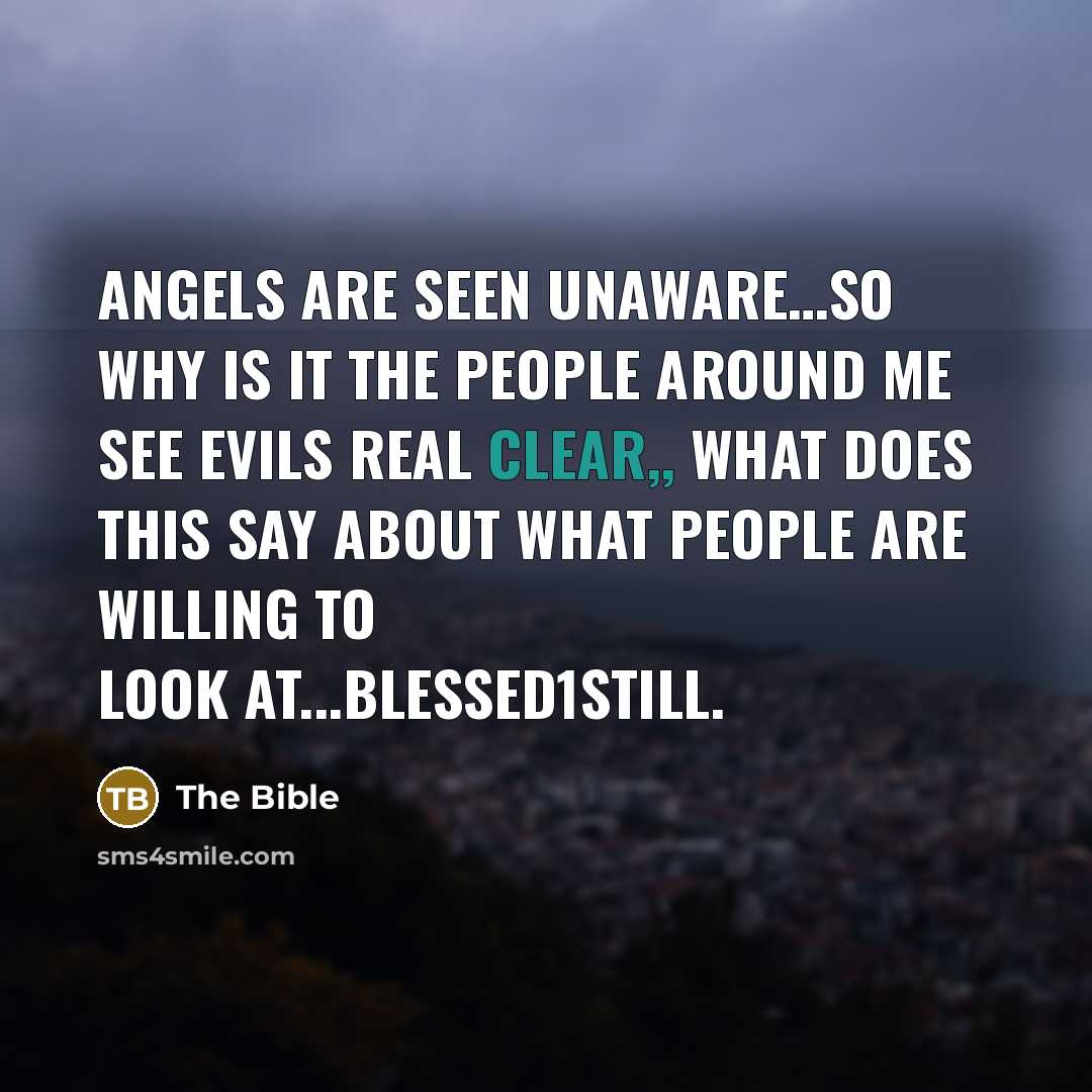 “Angels are seen unaware…so why is it the people around me see evils real clear,, what does this say about what people are willing to look at...blessed1still.” quote by The Bible