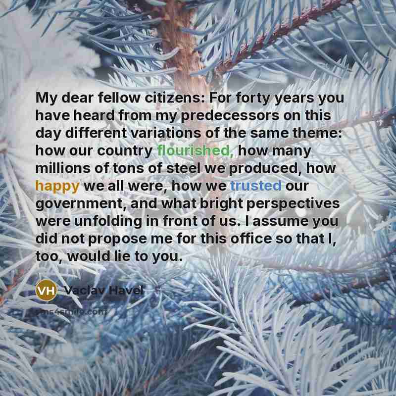 “My dear fellow citizens: For forty years you have heard…” quote by Vaclav Havel