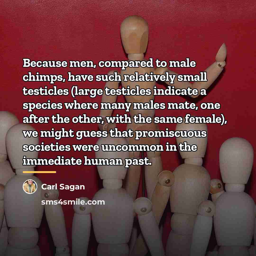 “Because men, compared to male chimps, have such relatively small…” quote by Carl Sagan