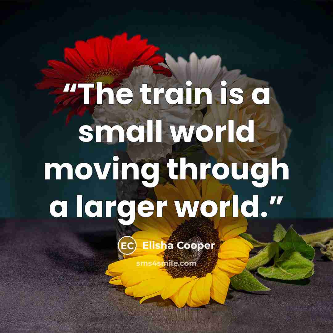 “The train is a small world moving through a larger world.” quote by Elisha Cooper