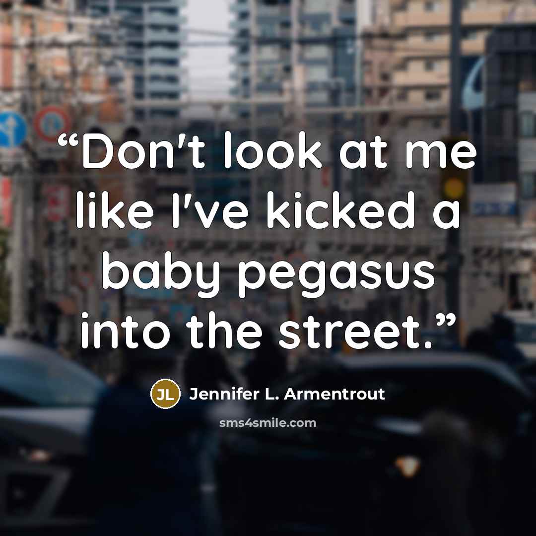 “Don't look at me like I've kicked a baby pegasus into the street.” quote by Jennifer L. Armentrout