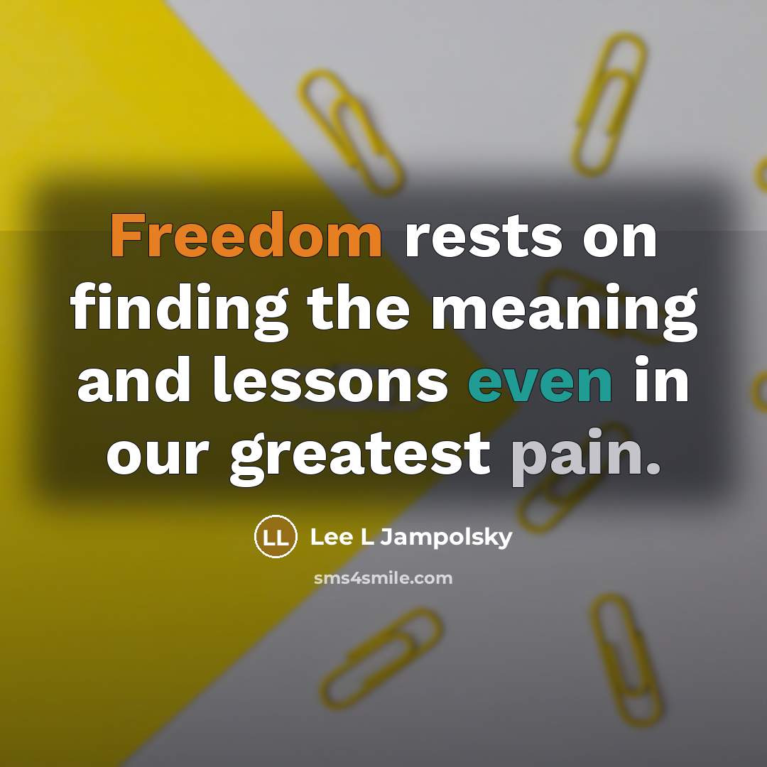 “Freedom rests on finding the meaning and lessons even in…” quote by Lee L Jampolsky
