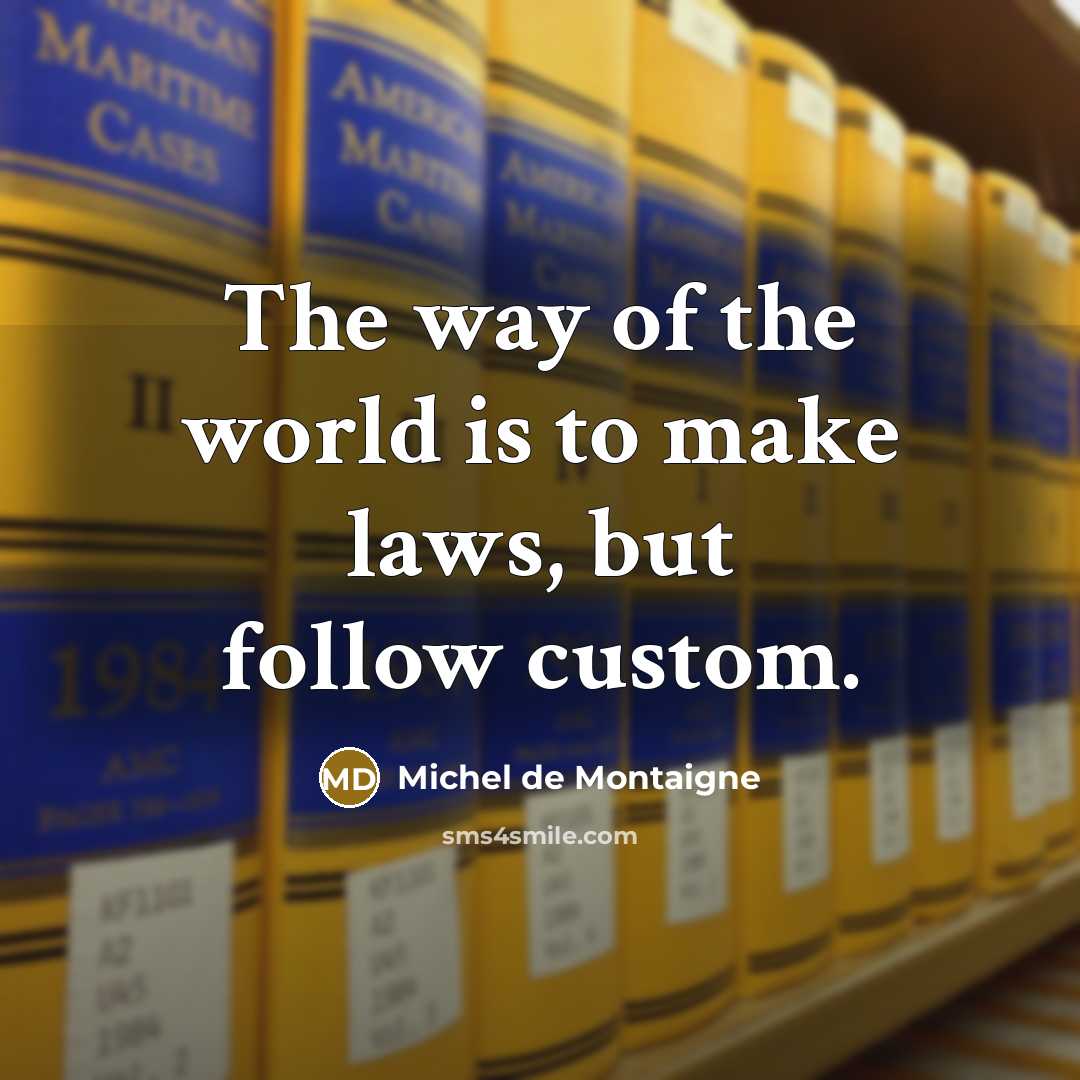 “The way of the world is to make laws, but…” quote by Michel de Montaigne