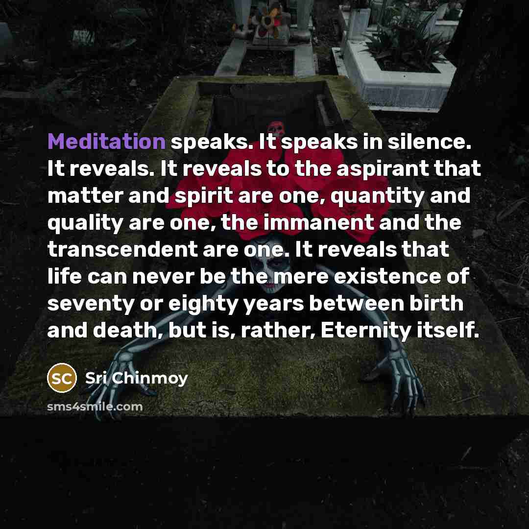 “Meditation speaks. It speaks in silence. It reveals. It reveals…” quote by Sri Chinmoy
