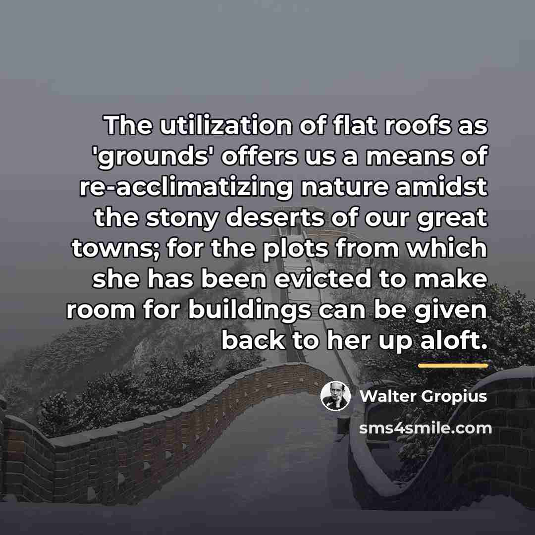 “The utilization of flat roofs as 'grounds' offers us a…” quote by Walter Gropius