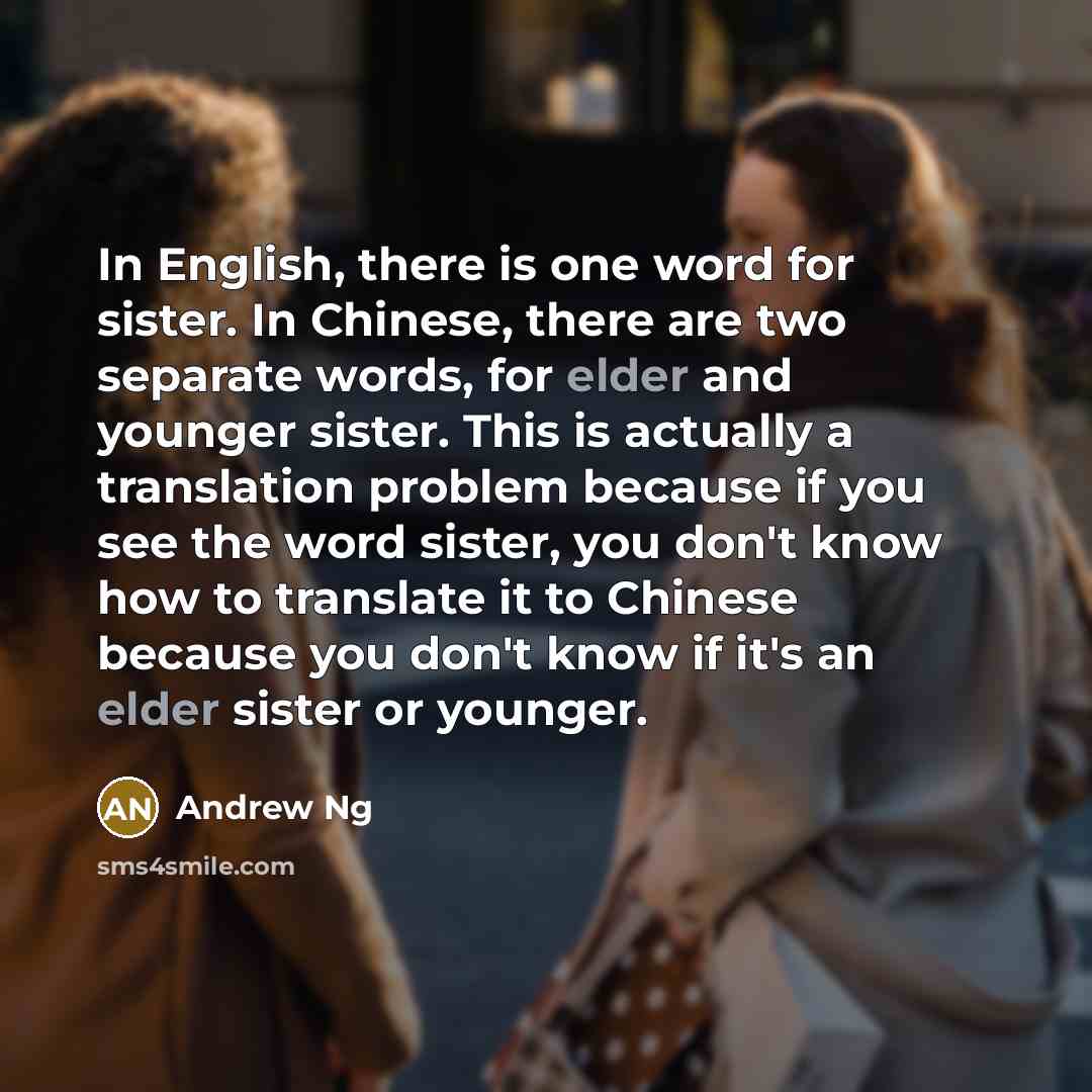 “In English, there is one word for sister. In Chinese,…” quote by Andrew Ng