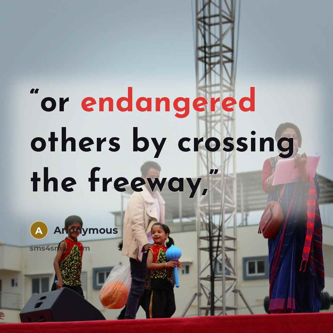“or endangered others by crossing the freeway,” quote by Anonymous