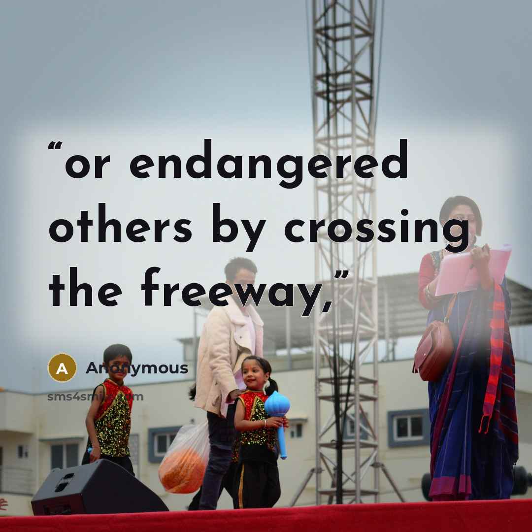 “or endangered others by crossing the freeway,” quote by Anonymous