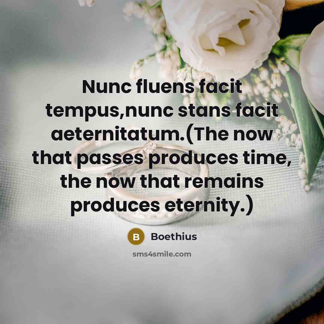 “Nunc fluens facit tempus,nunc stans facit aeternitatum.(The now that passes…” quote by Boethius