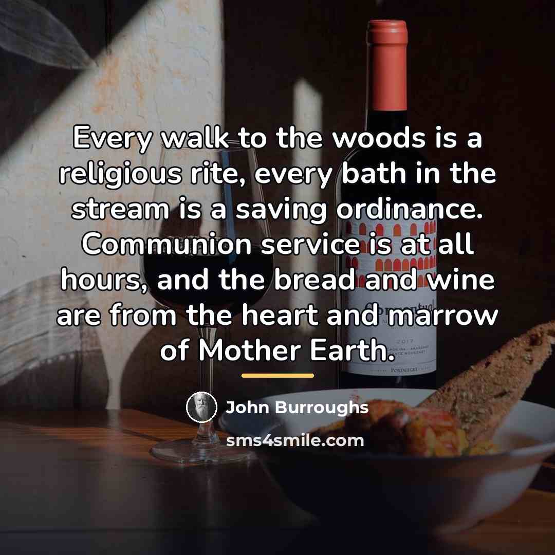 “Every walk to the woods is a religious rite, every…” quote by John Burroughs