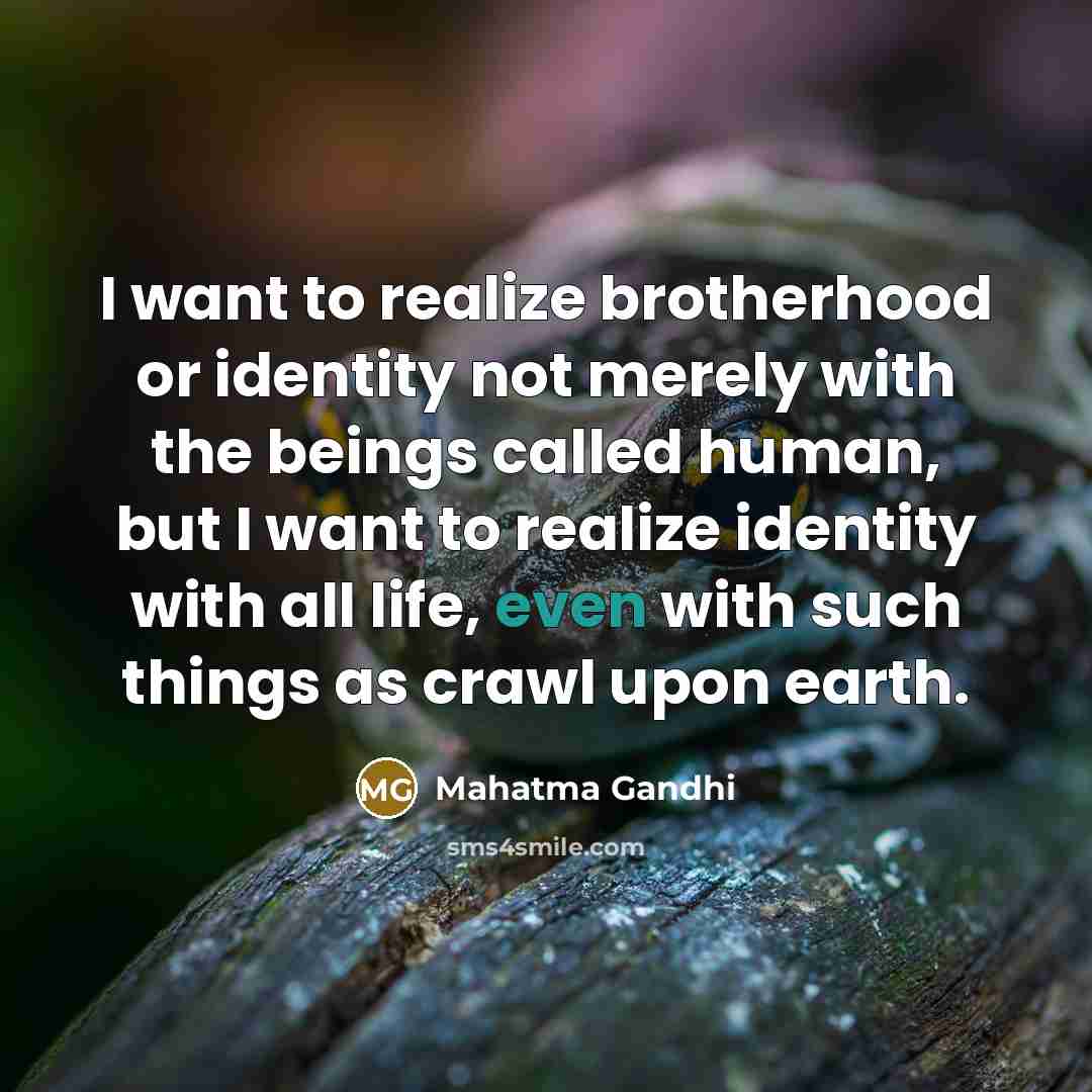 “I want to realize brotherhood or identity not merely with…” quote by Mahatma Gandhi
