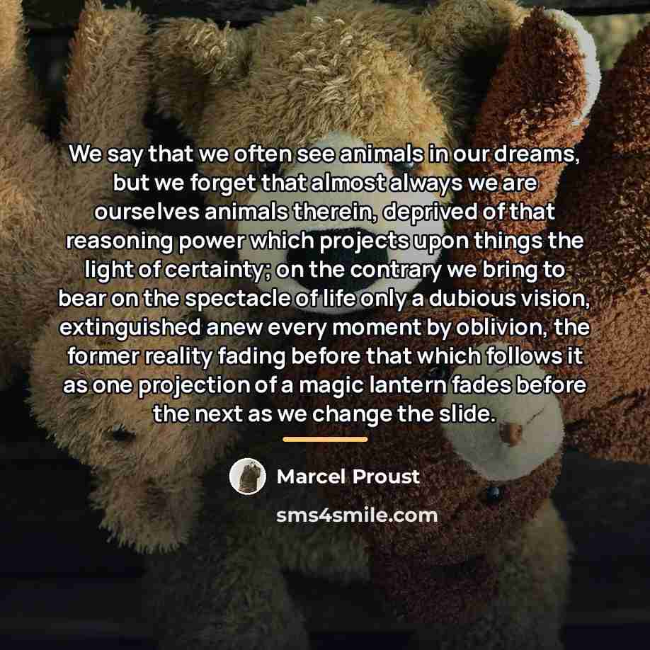 “We say that we often see animals in our dreams,…” quote by Marcel Proust