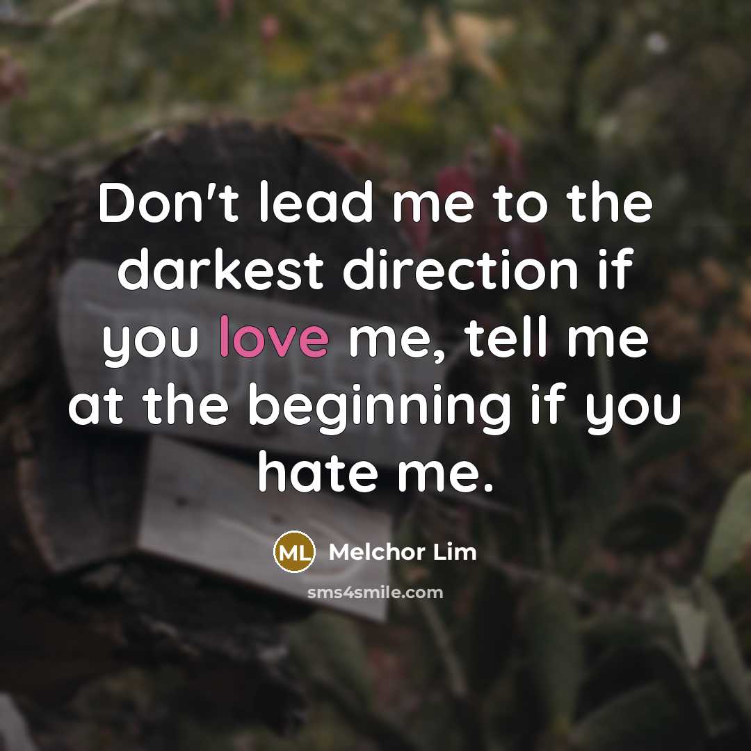 “Don't lead me to the darkest direction if you love…” quote by Melchor Lim