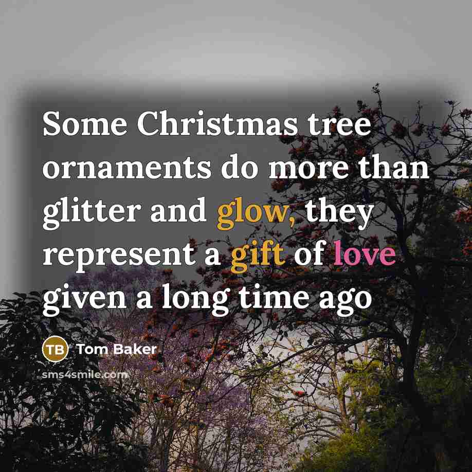 “Some Christmas tree ornaments do more than glitter and glow, they represent a gift of love given a long time ago” quote by Tom Baker