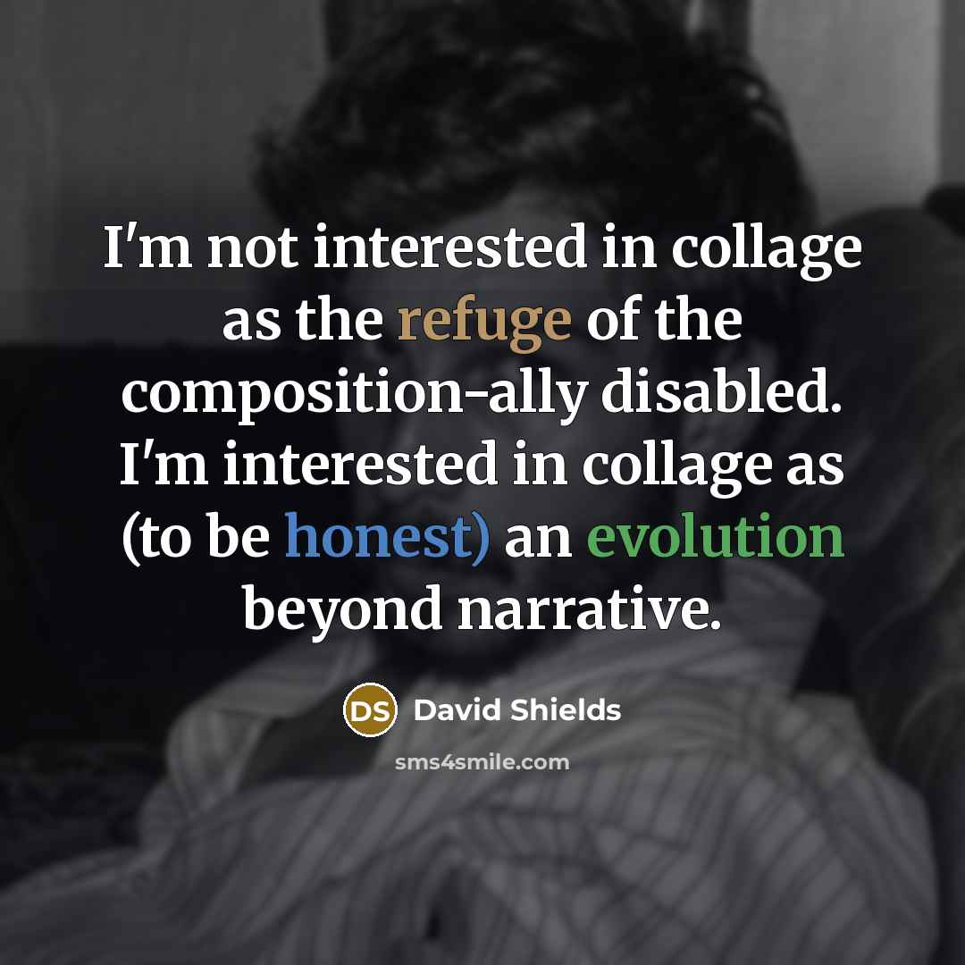 “I'm not interested in collage as the refuge of the…” quote by David Shields