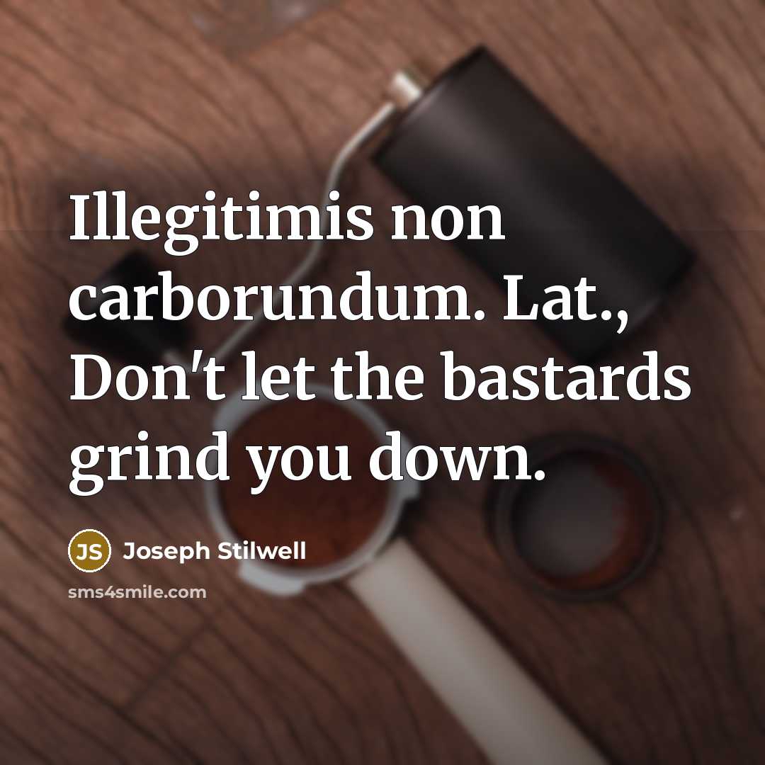 “Illegitimis non carborundum. Lat., Don't let the bastards grind you…” quote by Joseph Stilwell