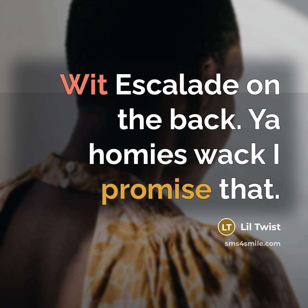 “Wit Escalade on the back. Ya homies wack I promise…” quote by Lil Twist