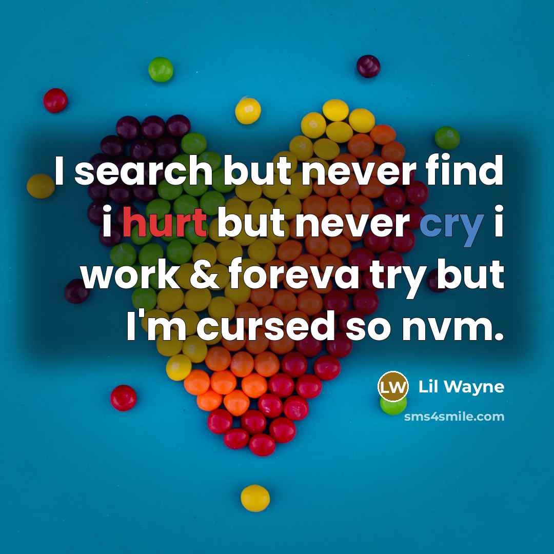 “I search but never find i hurt but never cry i work & foreva try but I'm cursed so nvm.” quote by Lil Wayne