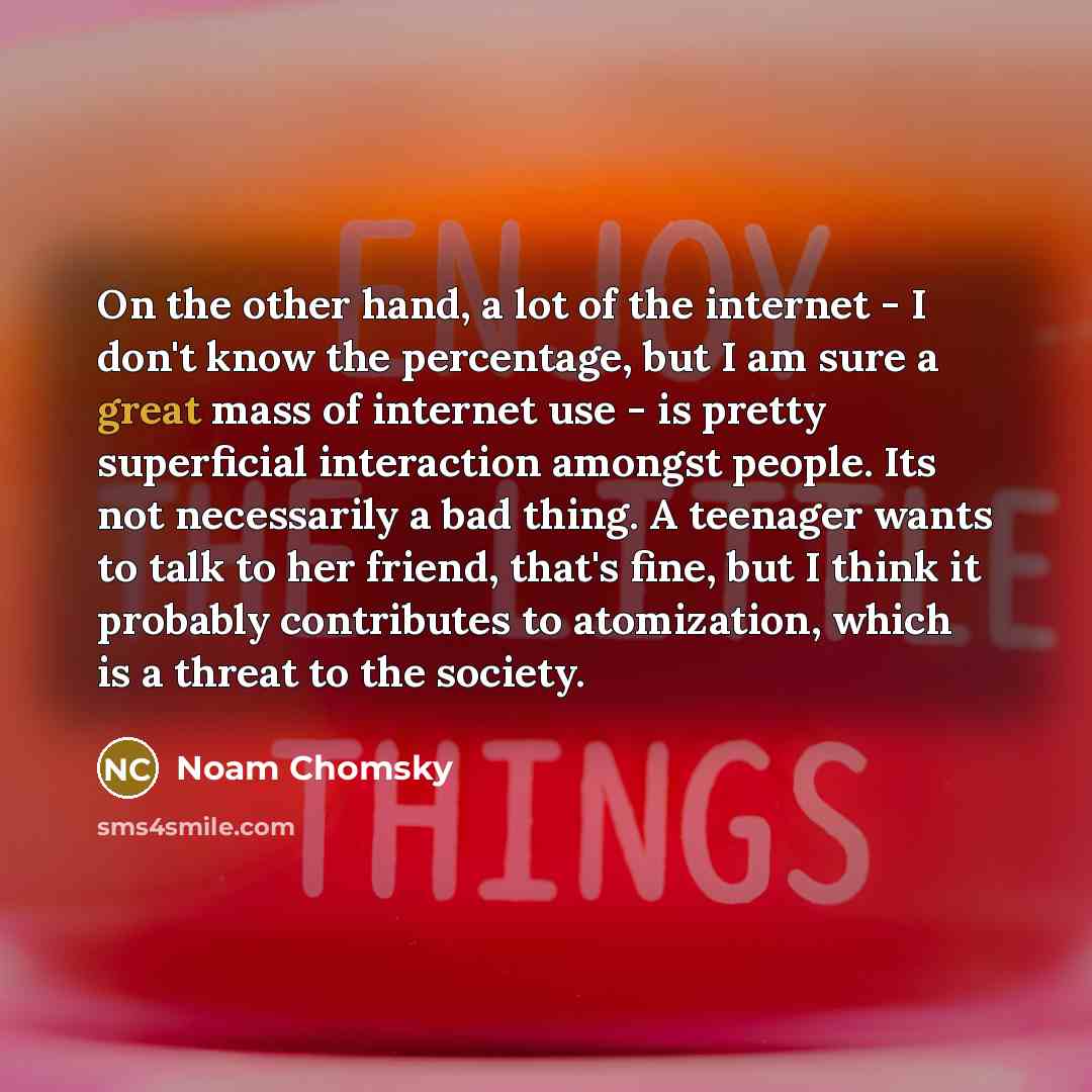 “On the other hand, a lot of the internet -…” quote by Noam Chomsky