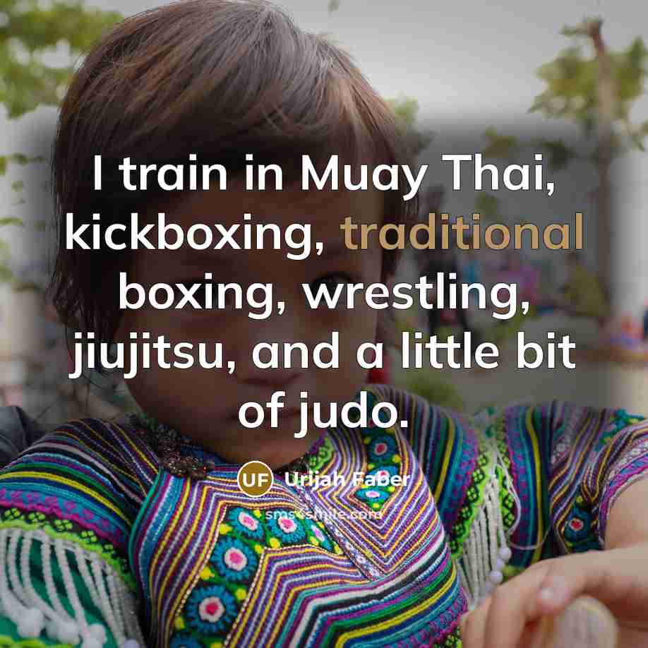 “I train in Muay Thai, kickboxing, traditional boxing, wrestling, jiujitsu,…” quote by Urijah Faber