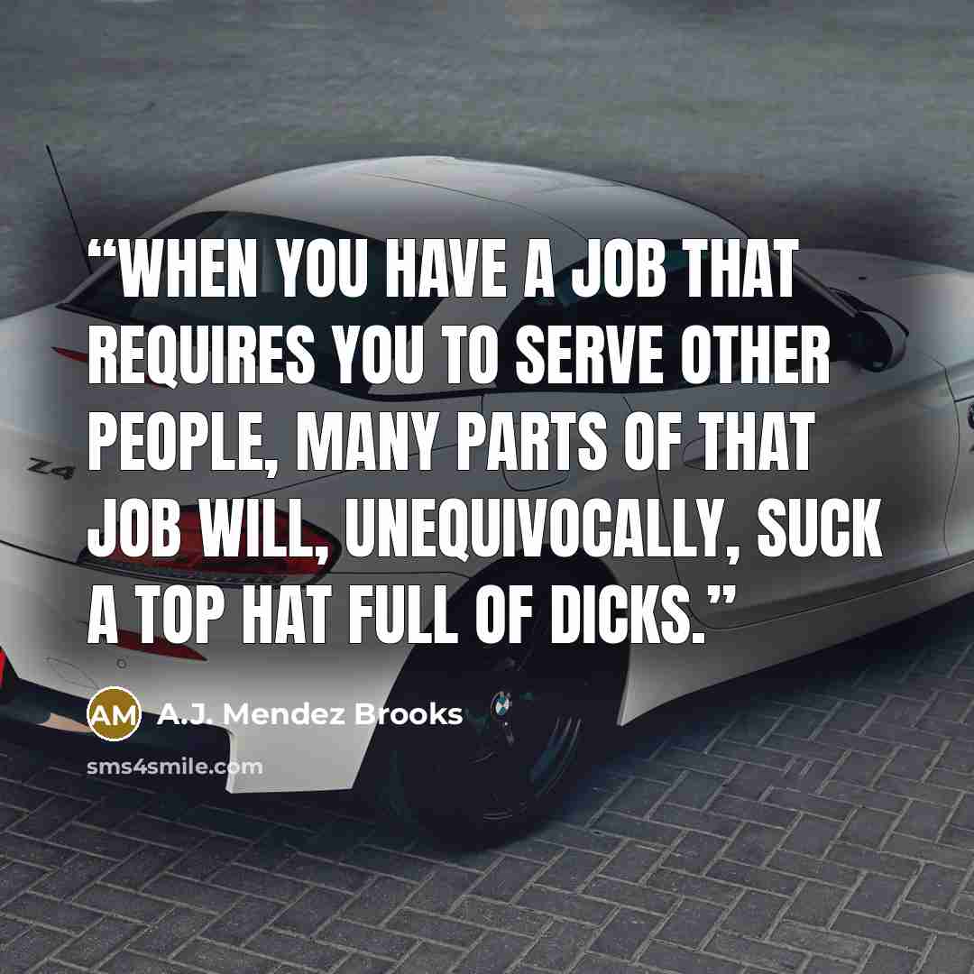 “When you have a job that requires you to serve other people, many parts of that job will, unequivocally, suck a top hat full of dicks.” quote by A.J. Mendez Brooks