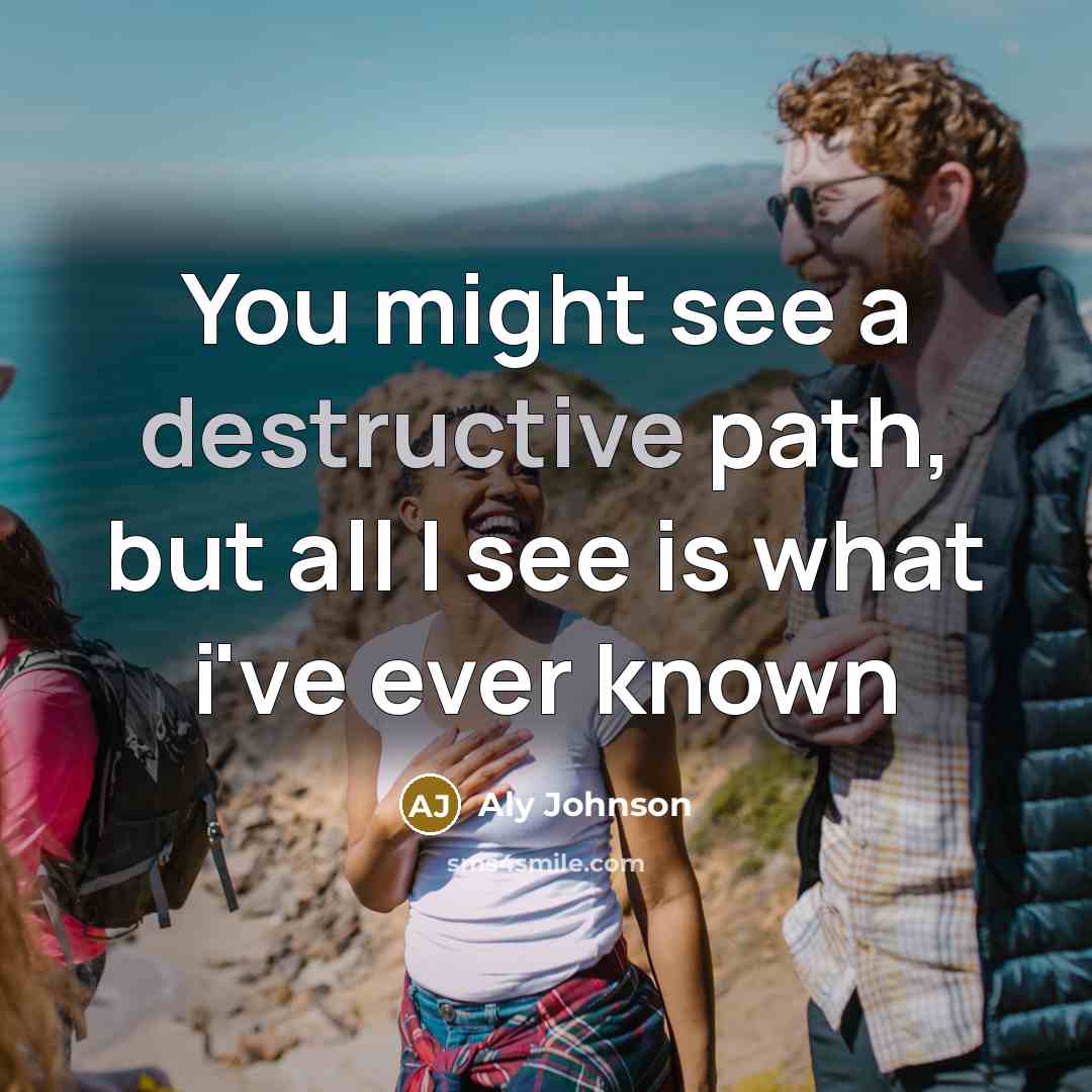 “You might see a destructive path, but all I see…” quote by Aly Johnson