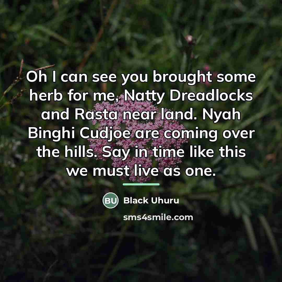 “Oh I can see you brought some herb for me,…” quote by Black Uhuru