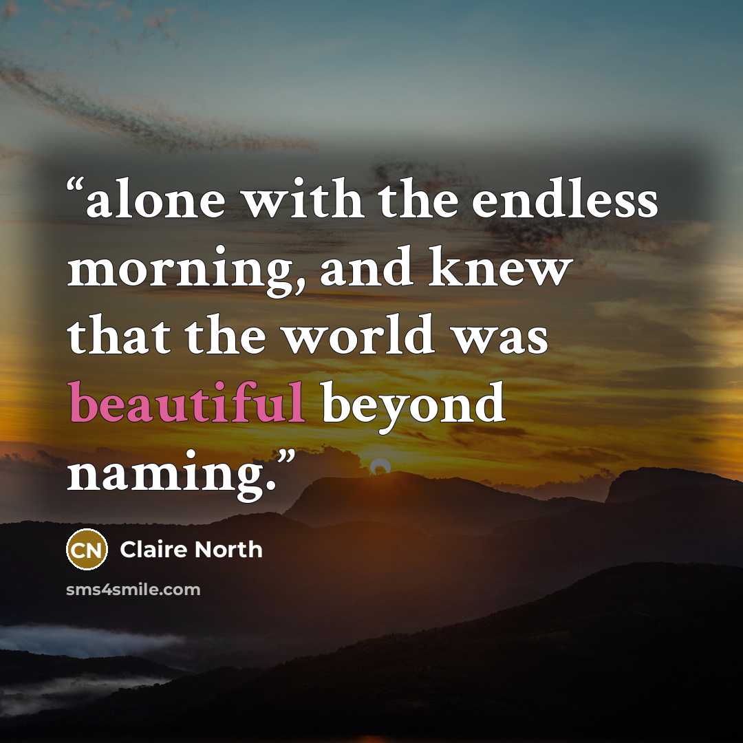 “alone with the endless morning, and knew that the world was beautiful beyond naming.” quote by Claire North