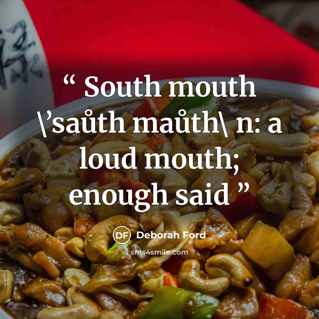“South mouth \’saůth maůth\ n: a loud mouth; enough said” quote by Deborah Ford