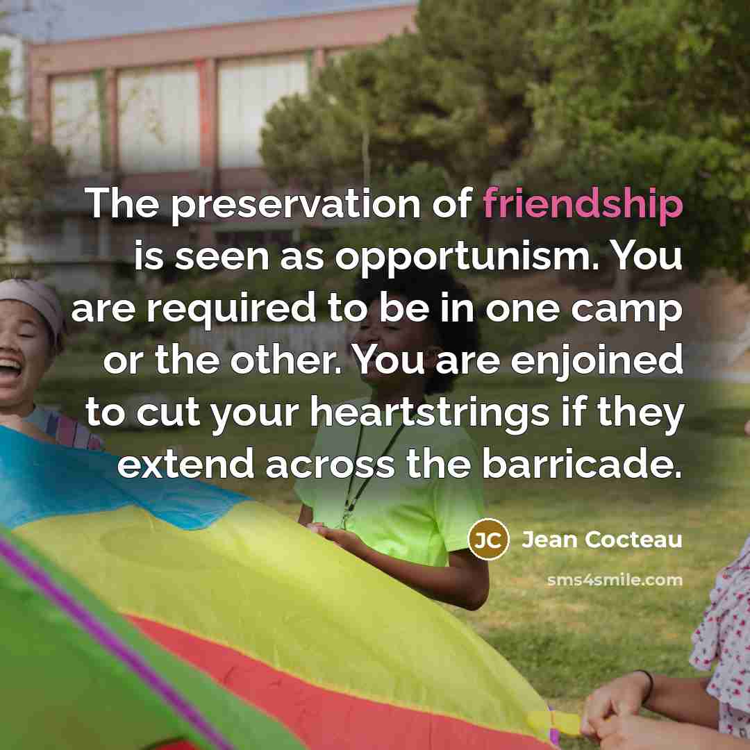 “The preservation of friendship is seen as opportunism. You are…” quote by Jean Cocteau