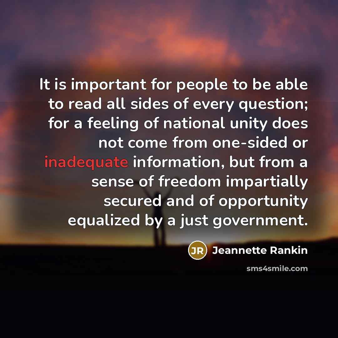 “It is important for people to be able to read…” quote by Jeannette Rankin
