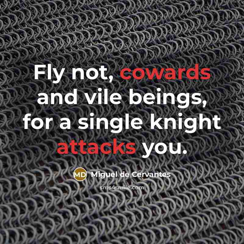 “Fly not, cowards and vile beings, for a single knight attacks you.” quote by Miguel de Cervantes
