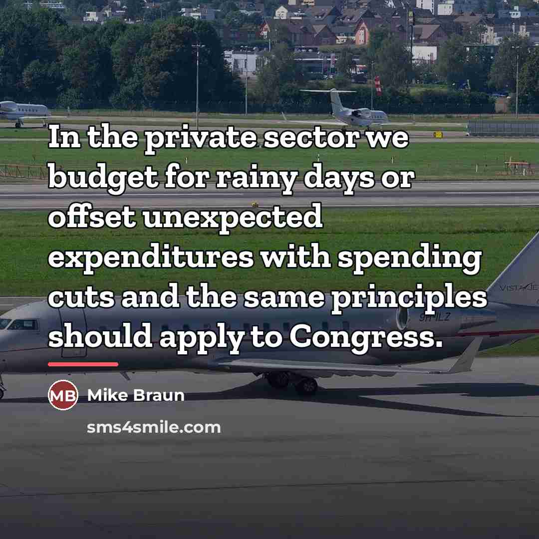 “In the private sector we budget for rainy days or…” quote by Mike Braun