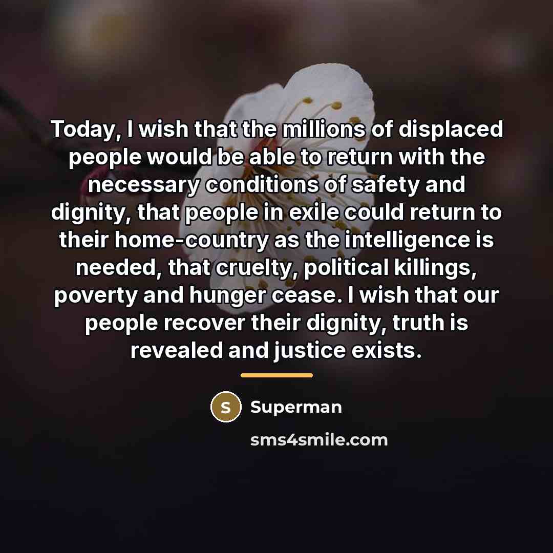 “Today, I wish that the millions of displaced people would…” quote by Superman