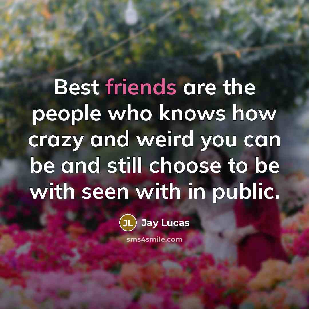 “Best friends are the people who knows how crazy and weird you can be and still choose to be with seen with in public.” quote by Jay Lucas