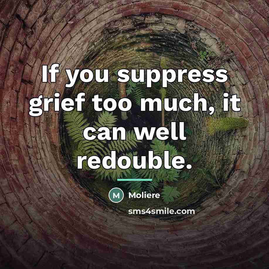 “If you suppress grief too much, it can well redouble.…” quote by Moliere