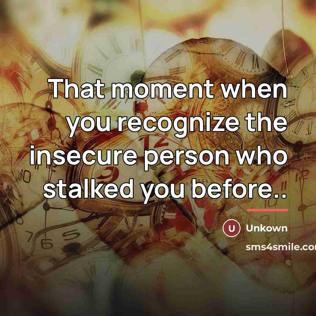 “That moment when you recognize the insecure person who stalked…” quote by Unkown